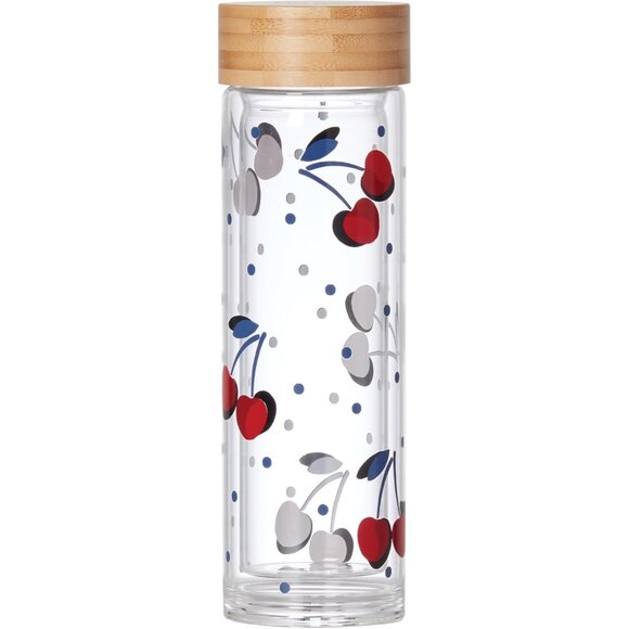 Kate Spade Vintage Cherry Dot Glass Hydration Water Bottle 15 oz - Picture 1 of 8